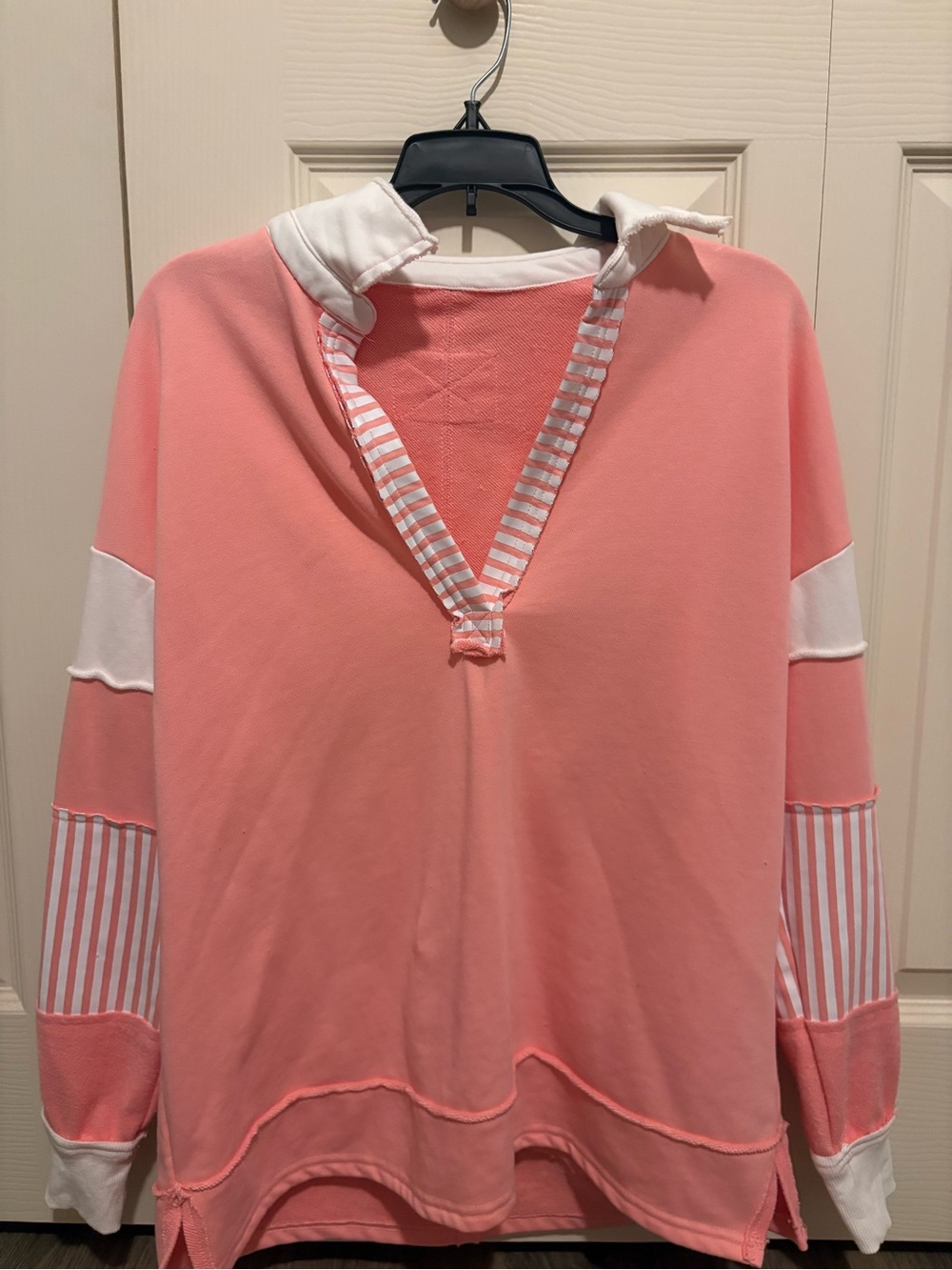 Amazon Pink and White Striped Pullover Hoodie